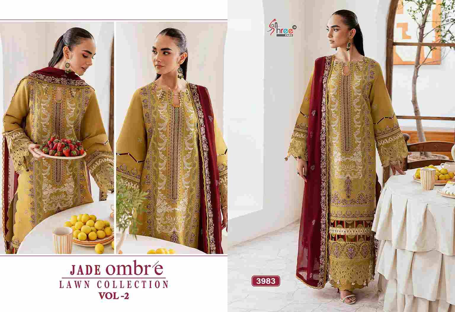 Jade Ombre Lawn Collection Vol-2 By Shree Fabs 3982 To 3986 Series Beautiful Pakistani Suits Colorful Stylish Fancy Casual Wear & Ethnic Wear Pure Cotton Embroidered Dresses At Wholesale Price
