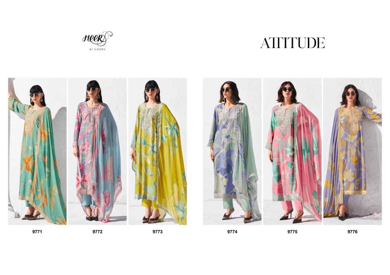 Attitude By Kimora Fashion 9771 To 9776 Series Designer Festive Suits Collection Beautiful Stylish Fancy Colorful Party Wear & Occasional Wear Pure Muslin Dresses At Wholesale Price