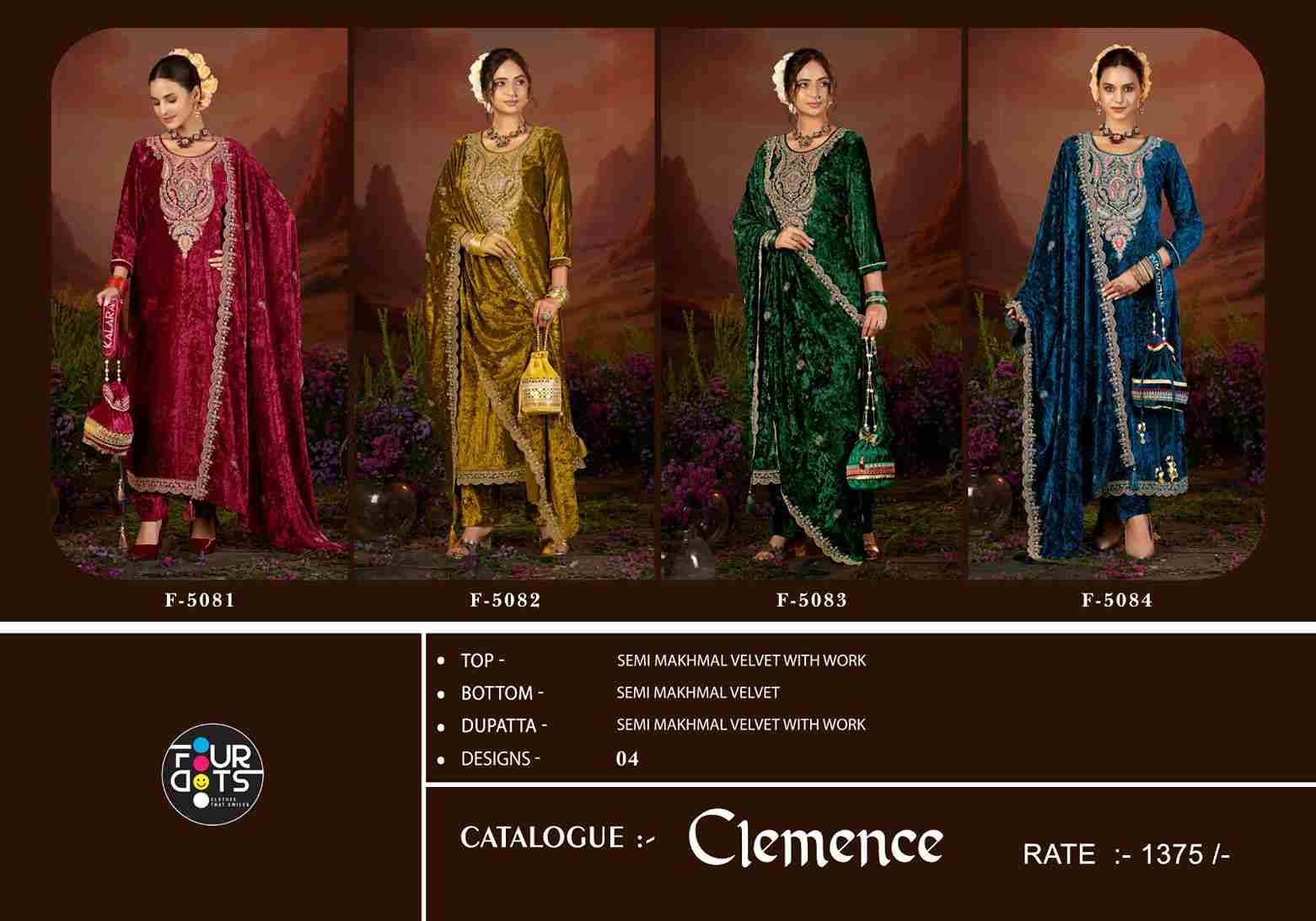 Clemence By Four Dots 5081 To 5084 Series Designer Stylish Fancy Colorful Beautiful Party Wear & Ethnic Wear Collection Velvet Dresses At Wholesale Price