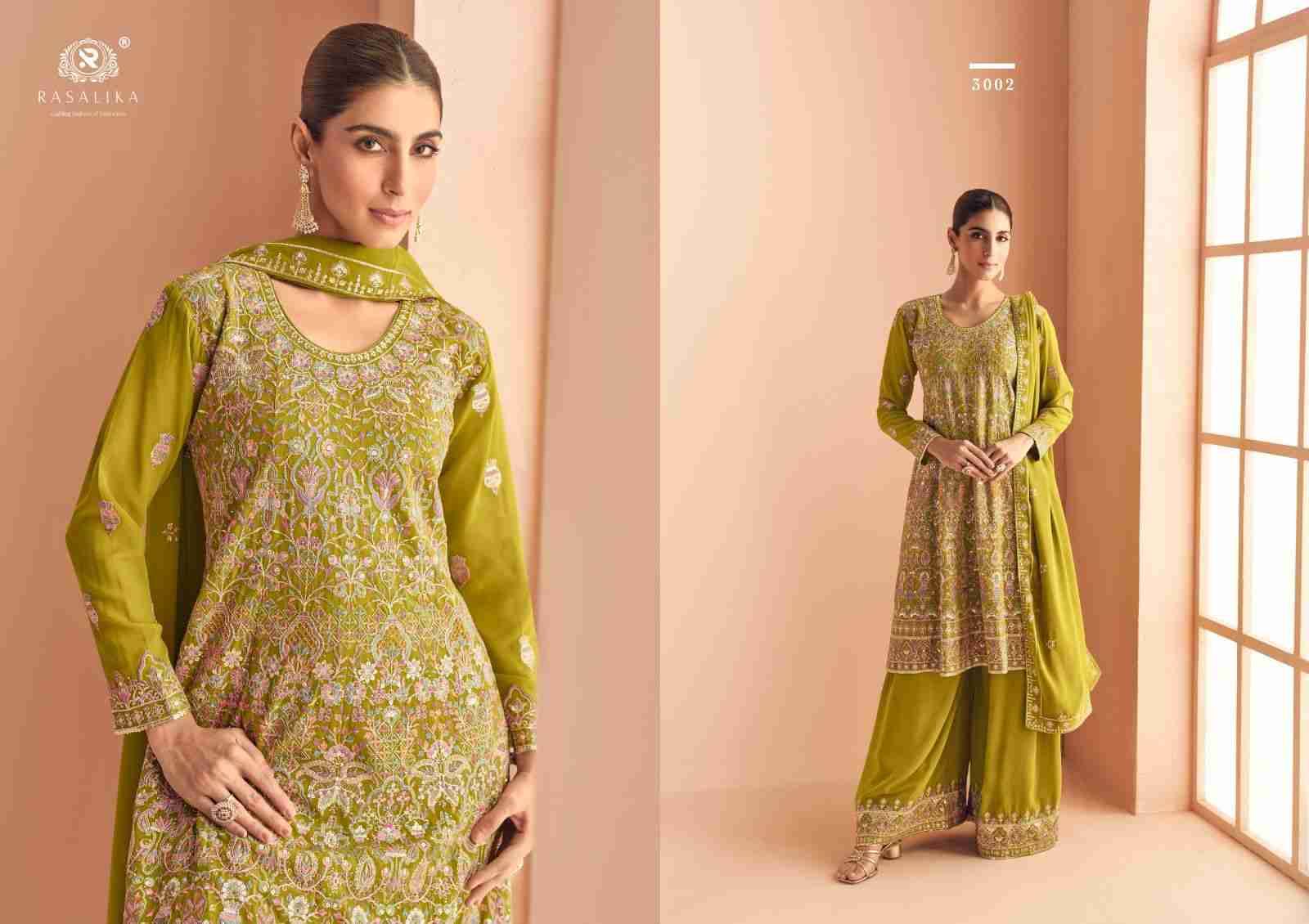 Khushi By Rasalika 3001 To 3003 Series Designer Sharara Suits Beautiful Fancy Colorful Stylish Party Wear & Occasional Wear Heavy Georgette Dresses At Wholesale Price