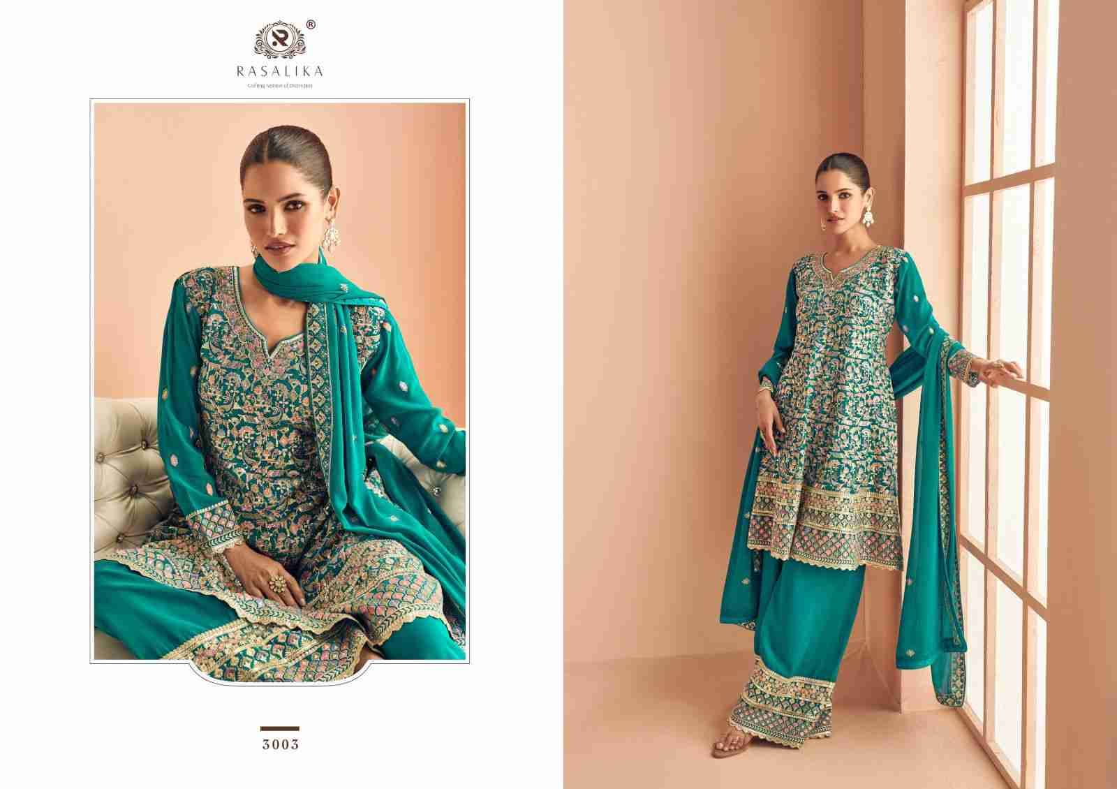 Khushi By Rasalika 3001 To 3003 Series Designer Sharara Suits Beautiful Fancy Colorful Stylish Party Wear & Occasional Wear Heavy Georgette Dresses At Wholesale Price
