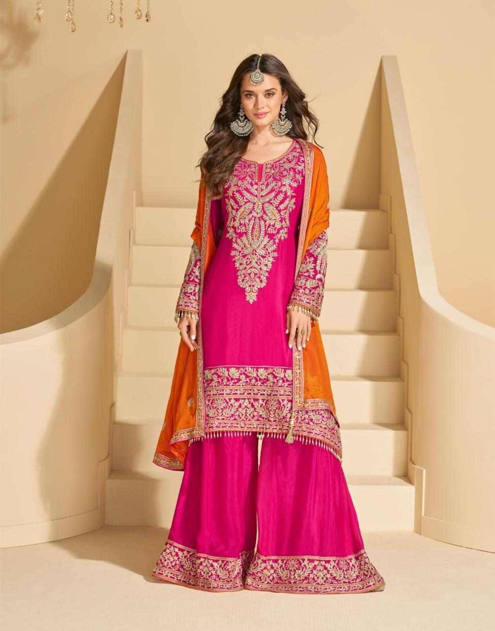 Sundari By Sayuri 10016 To 10020 Series Beautiful Sharara Suits Colorful Stylish Fancy Casual Wear & Ethnic Wear Chinnon Silk Dresses At Wholesale Price