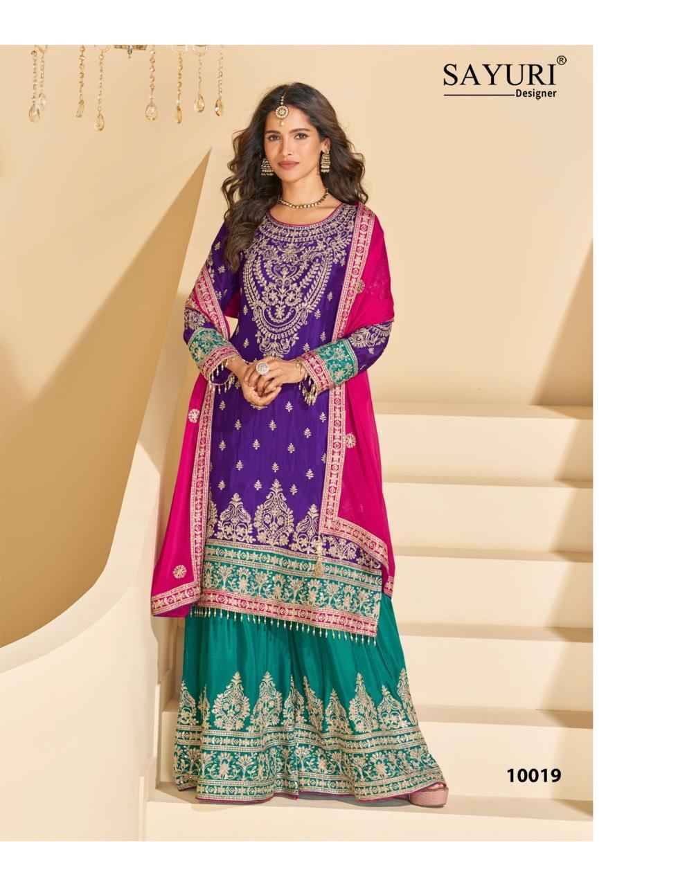 Sundari By Sayuri 10016 To 10020 Series Beautiful Sharara Suits Colorful Stylish Fancy Casual Wear & Ethnic Wear Chinnon Silk Dresses At Wholesale Price