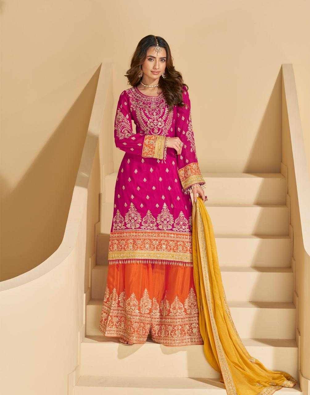 Sundari By Sayuri 10016 To 10020 Series Beautiful Sharara Suits Colorful Stylish Fancy Casual Wear & Ethnic Wear Chinnon Silk Dresses At Wholesale Price
