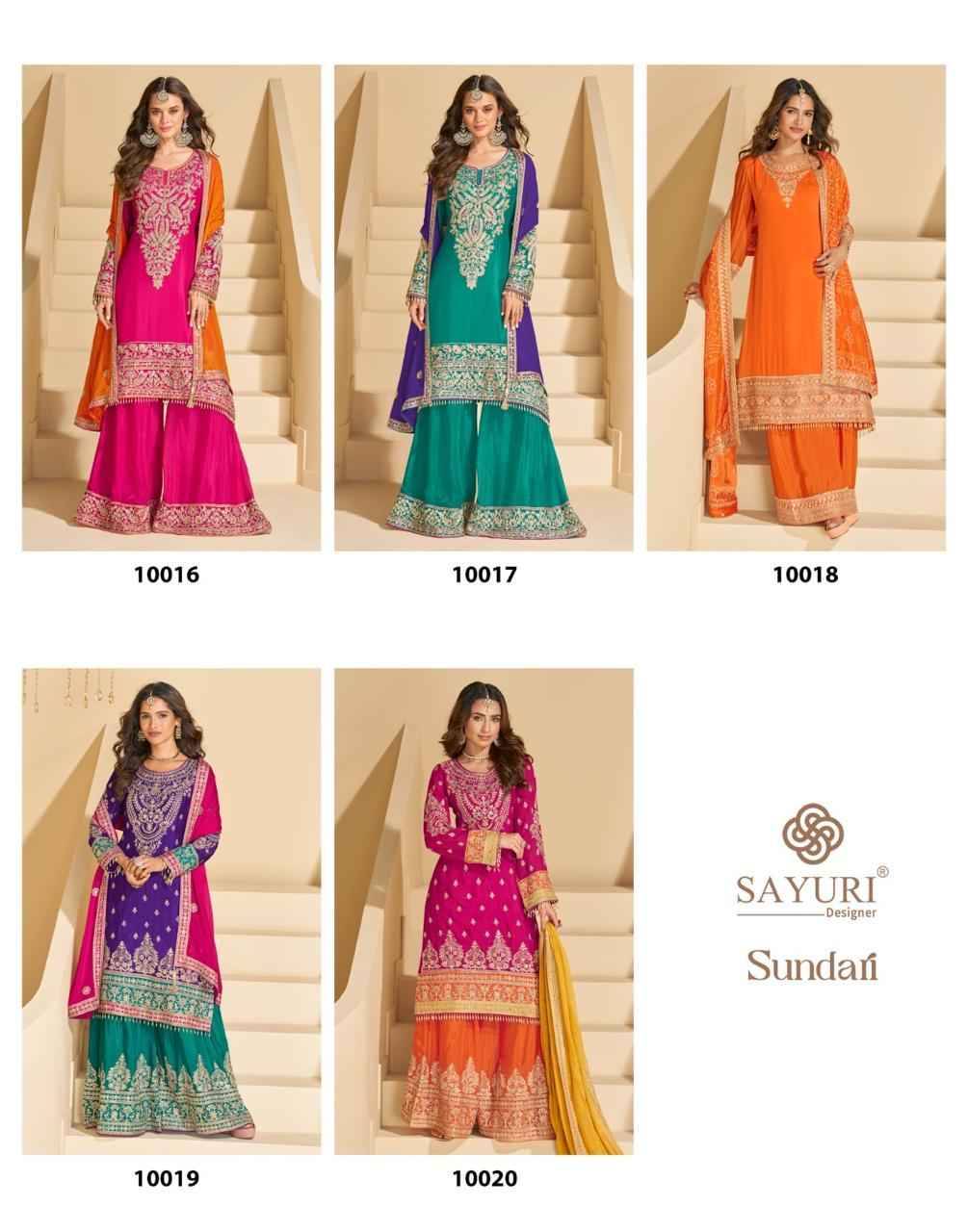 Sundari By Sayuri 10016 To 10020 Series Beautiful Sharara Suits Colorful Stylish Fancy Casual Wear & Ethnic Wear Chinnon Silk Dresses At Wholesale Price