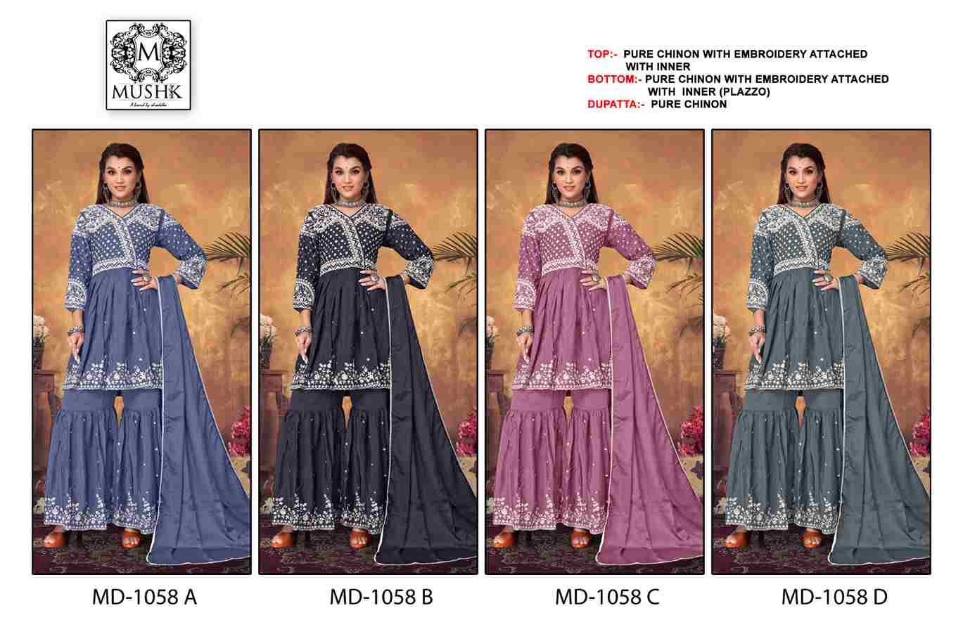 Mushk Hit Design 1058 Colours By Mushk 1058-A To 1058-D Series Beautiful Winter Collection Pakistani Suits Stylish Fancy Colorful Casual Wear & Ethnic Wear Heavy Chinnon Dresses At Wholesale Price