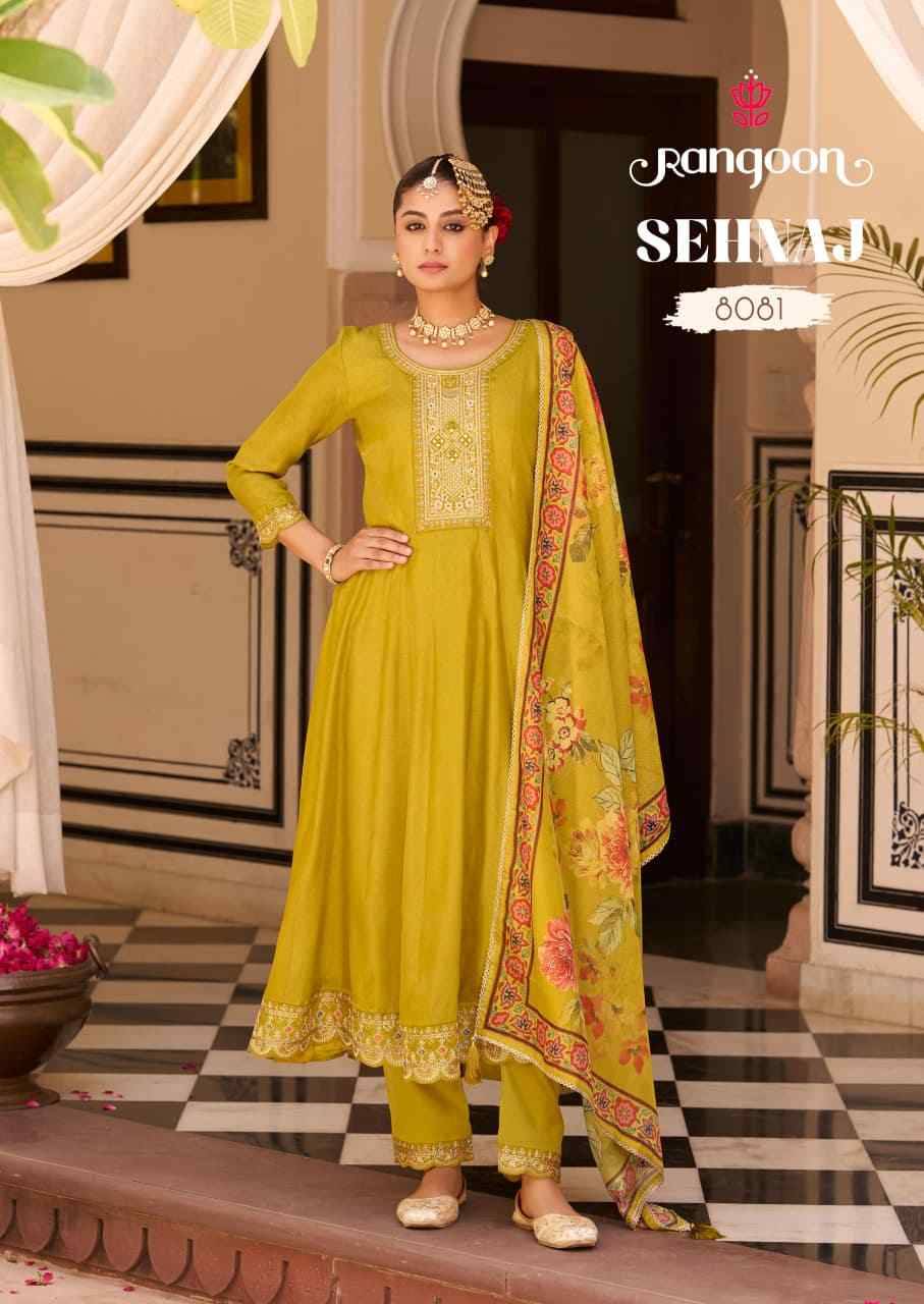 Sehnaj By Rangoon 8081 To 8086 Series Beautiful Stylish Anarkali Suits Fancy Colorful Casual Wear & Ethnic Wear & Ready To Wear Silk With Work Dresses At Wholesale Price
