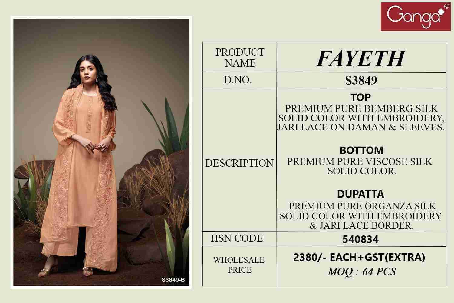 Fayeth-3849 By Ganga Fashion 3849-A To 3849-B Series Beautiful Festive Suits Colorful Stylish Fancy Casual Wear & Ethnic Wear Pure Bemberg Silk Dresses At Wholesale Price