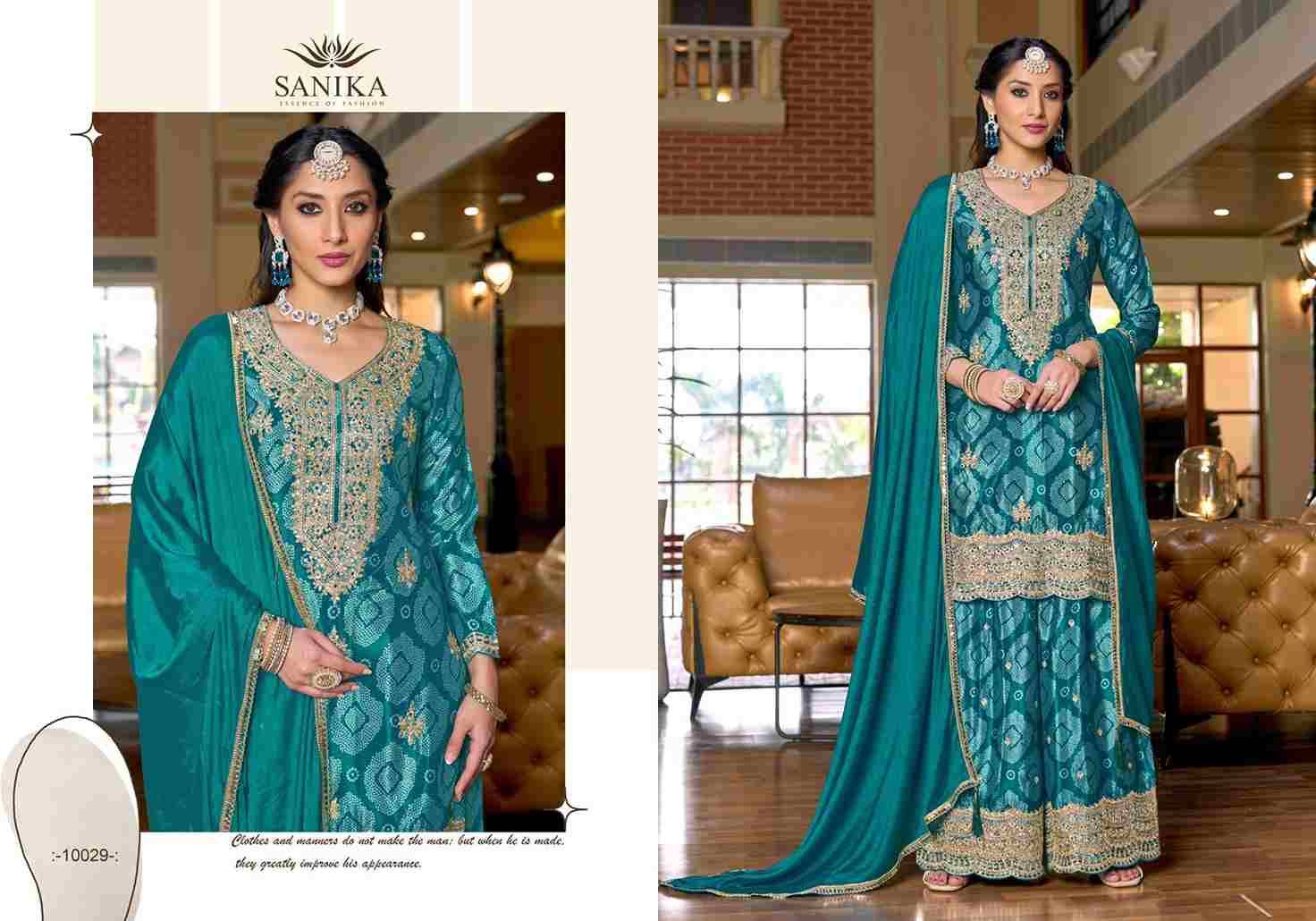 Rangrezia By Sanika 10028 To 10031 Series Beautiful Sharara Suits Stylish Fancy Colorful Party Wear & Occasional Wear Premium Chinnon Silk Dresses At Wholesale Price