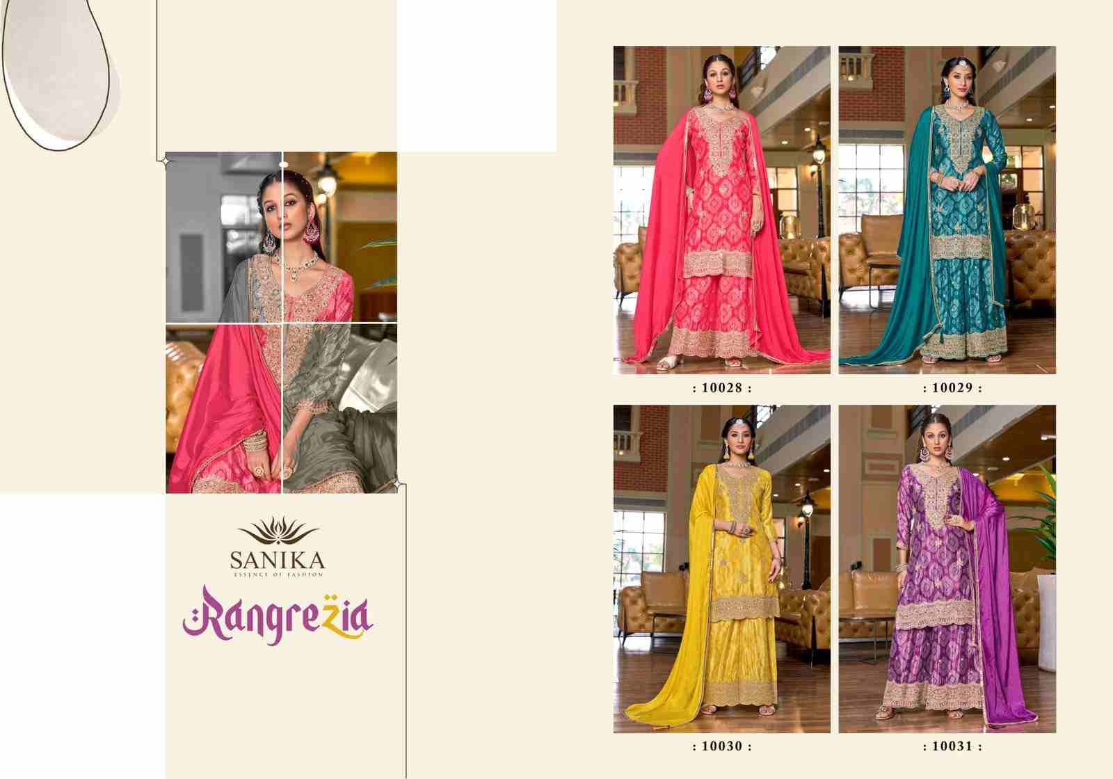 Rangrezia By Sanika 10028 To 10031 Series Beautiful Sharara Suits Stylish Fancy Colorful Party Wear & Occasional Wear Premium Chinnon Silk Dresses At Wholesale Price