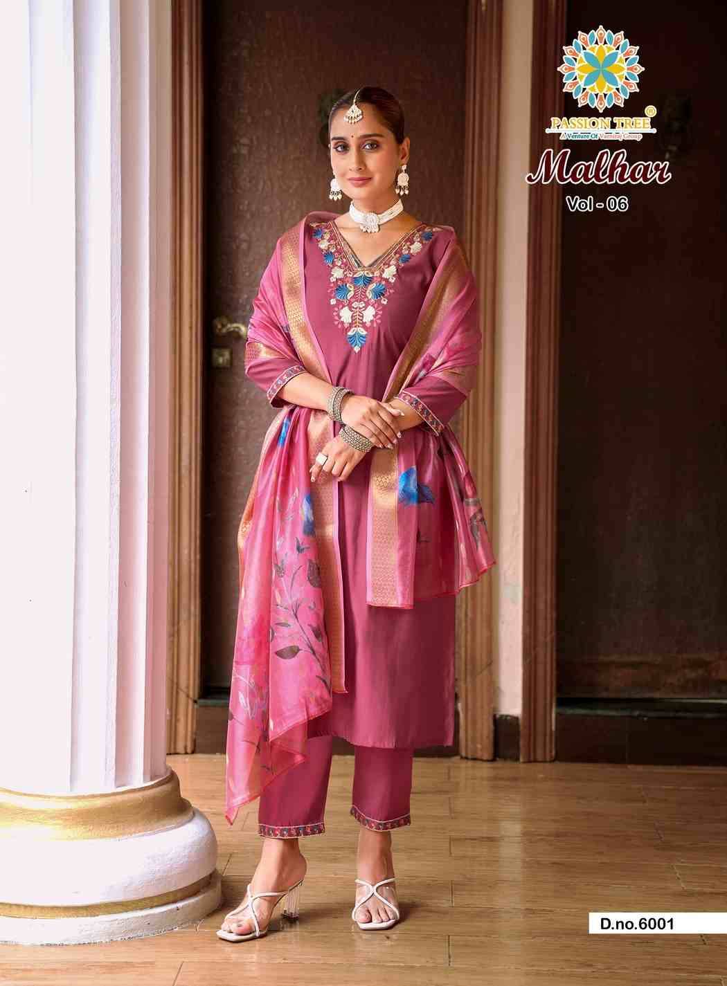 Malhar Vol-6 By Passion Tree 6001 To 6008 Series Beautiful Stylish Festive Suits Fancy Colorful Casual Wear & Ethnic Wear & Ready To Wear Roman Silk Dresses At Wholesale Price