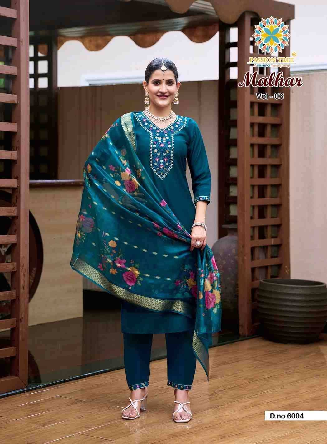 Malhar Vol-6 By Passion Tree 6001 To 6008 Series Beautiful Stylish Festive Suits Fancy Colorful Casual Wear & Ethnic Wear & Ready To Wear Roman Silk Dresses At Wholesale Price