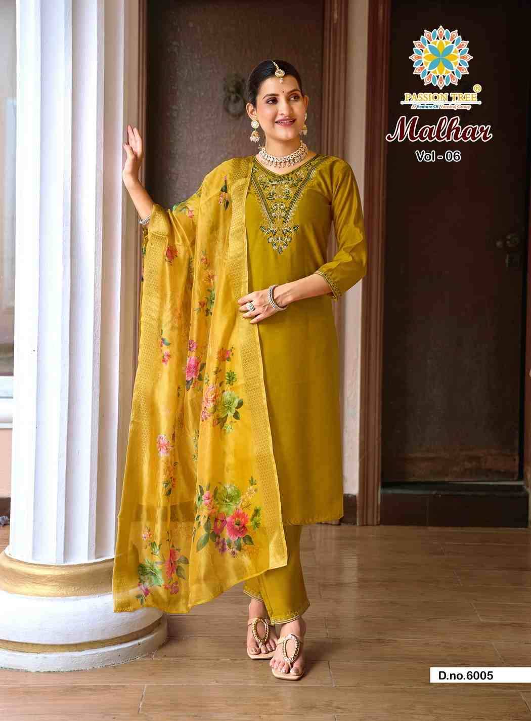 Malhar Vol-6 By Passion Tree 6001 To 6008 Series Beautiful Stylish Festive Suits Fancy Colorful Casual Wear & Ethnic Wear & Ready To Wear Roman Silk Dresses At Wholesale Price