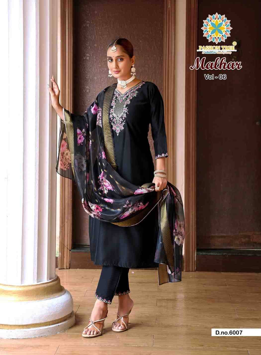 Malhar Vol-6 By Passion Tree 6001 To 6008 Series Beautiful Stylish Festive Suits Fancy Colorful Casual Wear & Ethnic Wear & Ready To Wear Roman Silk Dresses At Wholesale Price