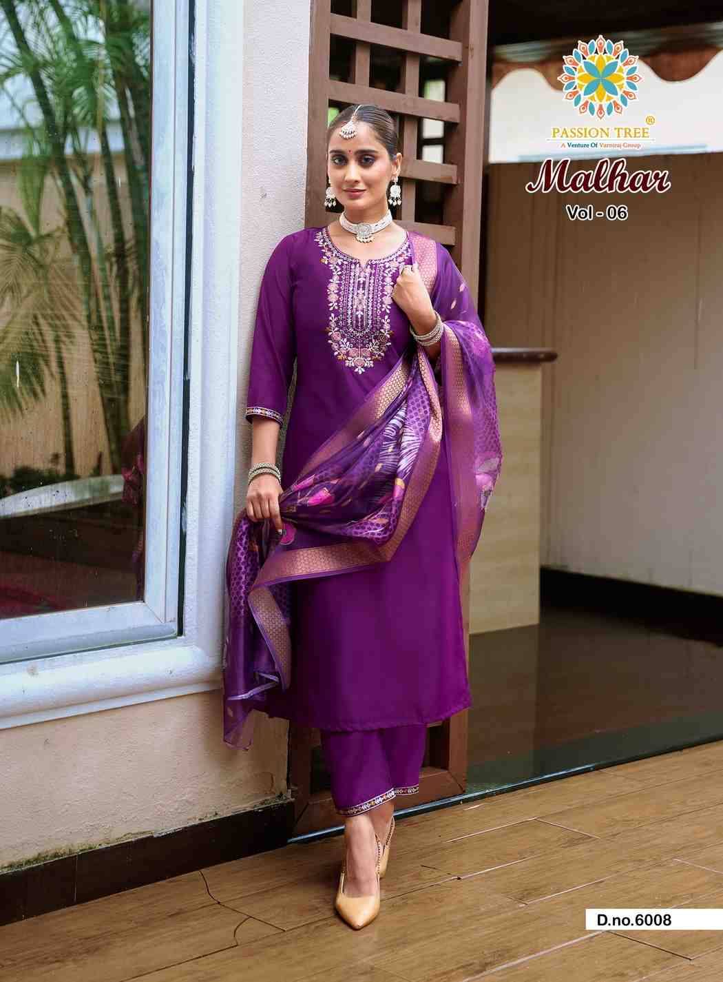 Malhar Vol-6 By Passion Tree 6001 To 6008 Series Beautiful Stylish Festive Suits Fancy Colorful Casual Wear & Ethnic Wear & Ready To Wear Roman Silk Dresses At Wholesale Price