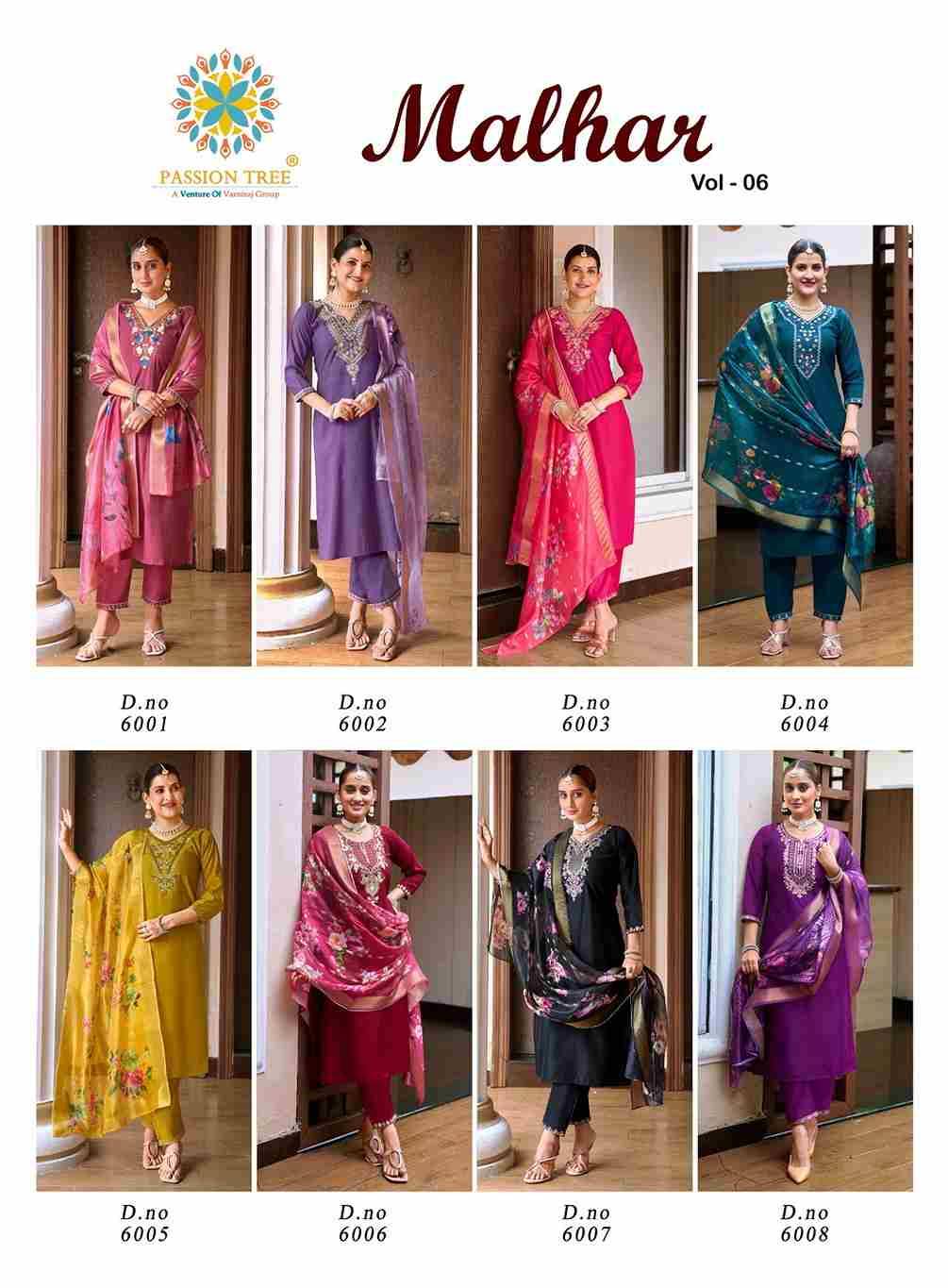 Malhar Vol-6 By Passion Tree 6001 To 6008 Series Beautiful Stylish Festive Suits Fancy Colorful Casual Wear & Ethnic Wear & Ready To Wear Roman Silk Dresses At Wholesale Price