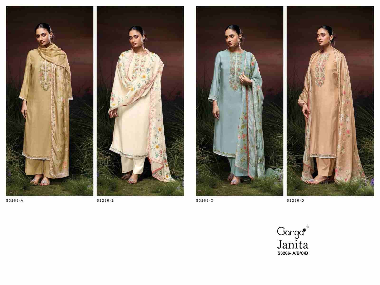 Janita-3266 By Ganga Fashion 3266-A To 3266-D Series Beautiful Festive Suits Colorful Stylish Fancy Casual Wear & Ethnic Wear Pure Bemberg Silk Dresses At Wholesale Price
