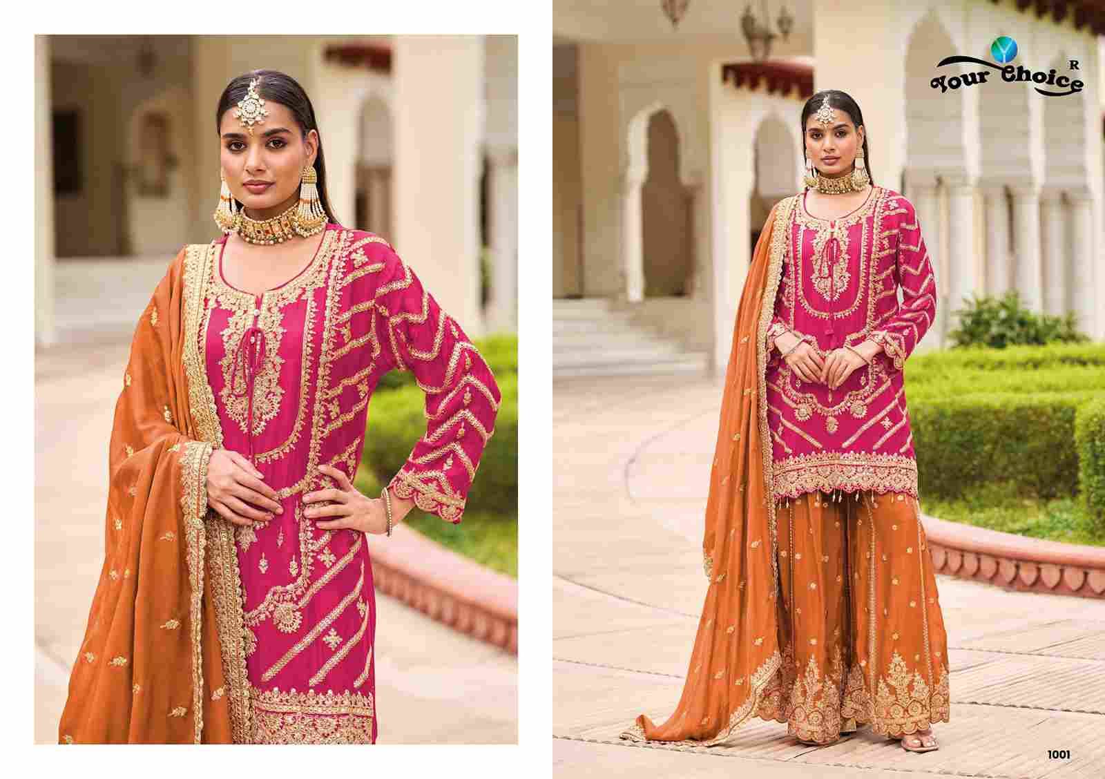 Karva By Your Choice 1001 To 1003 Series Designer Sharara Suits Beautiful Fancy Colorful Stylish Party Wear & Occasional Wear Heavy Chinnon Dresses At Wholesale Price