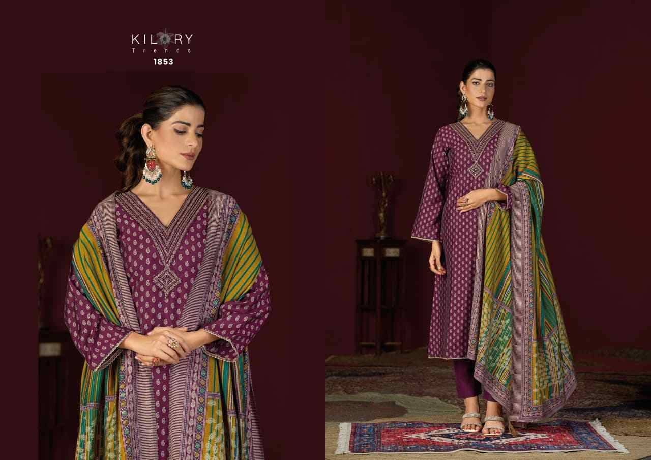 Dianna By Kilory 1851 To 1856 Series Beautiful Festive Suits Colorful Stylish Fancy Casual Wear & Ethnic Wear Pure Muslin Silk Dresses At Wholesale Price