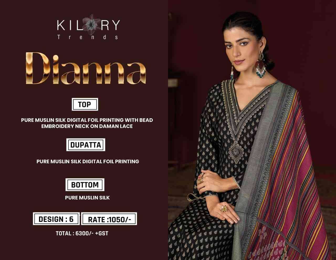 Dianna By Kilory 1851 To 1856 Series Beautiful Festive Suits Colorful Stylish Fancy Casual Wear & Ethnic Wear Pure Muslin Silk Dresses At Wholesale Price