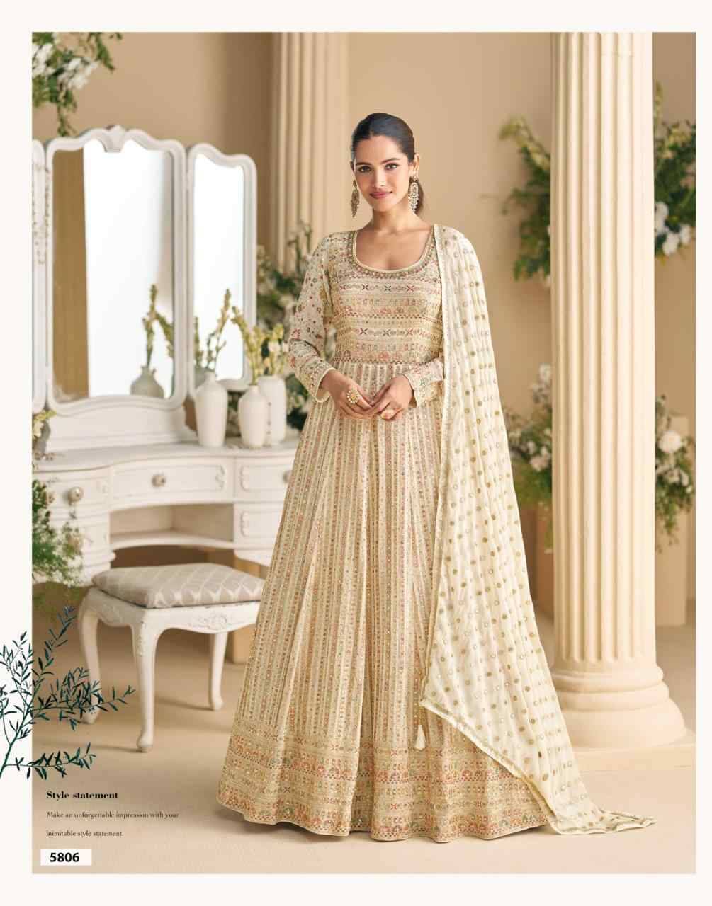 Parampara By Sayuri 5806 To 5808 Series Designer Stylish Fancy Colorful Beautiful Party Wear & Ethnic Wear Collection Premium Georgette Gowns With Dupatta At Wholesale Price