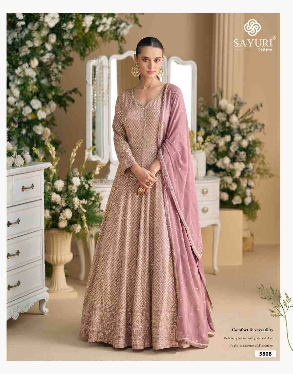 Parampara By Sayuri 5806 To 5808 Series Designer Stylish Fancy Colorful Beautiful Party Wear & Ethnic Wear Collection Premium Georgette Gowns With Dupatta At Wholesale Price