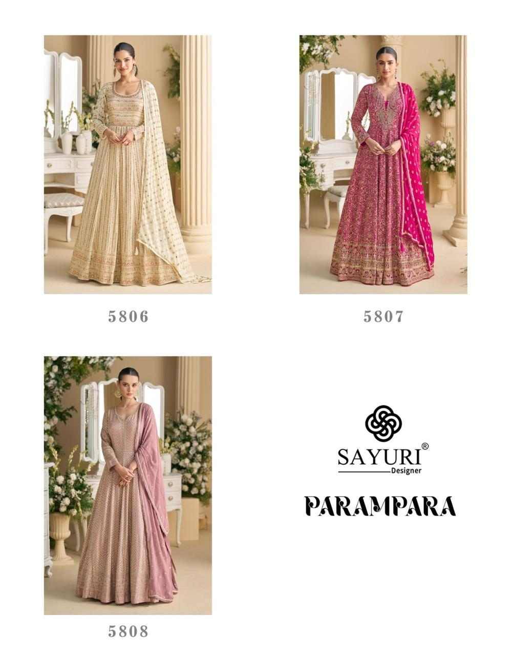Parampara By Sayuri 5806 To 5808 Series Designer Stylish Fancy Colorful Beautiful Party Wear & Ethnic Wear Collection Premium Georgette Gowns With Dupatta At Wholesale Price