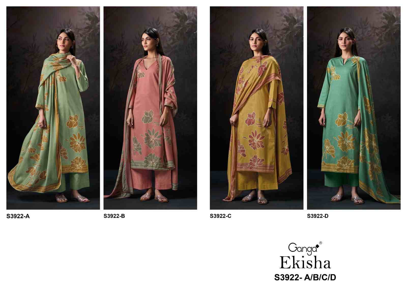 Ekisha-3922 By Ganga Fashion 3922-A To 3922-D Series Beautiful Festive Suits Colorful Stylish Fancy Casual Wear & Ethnic Wear Corduroy Dresses At Wholesale Price