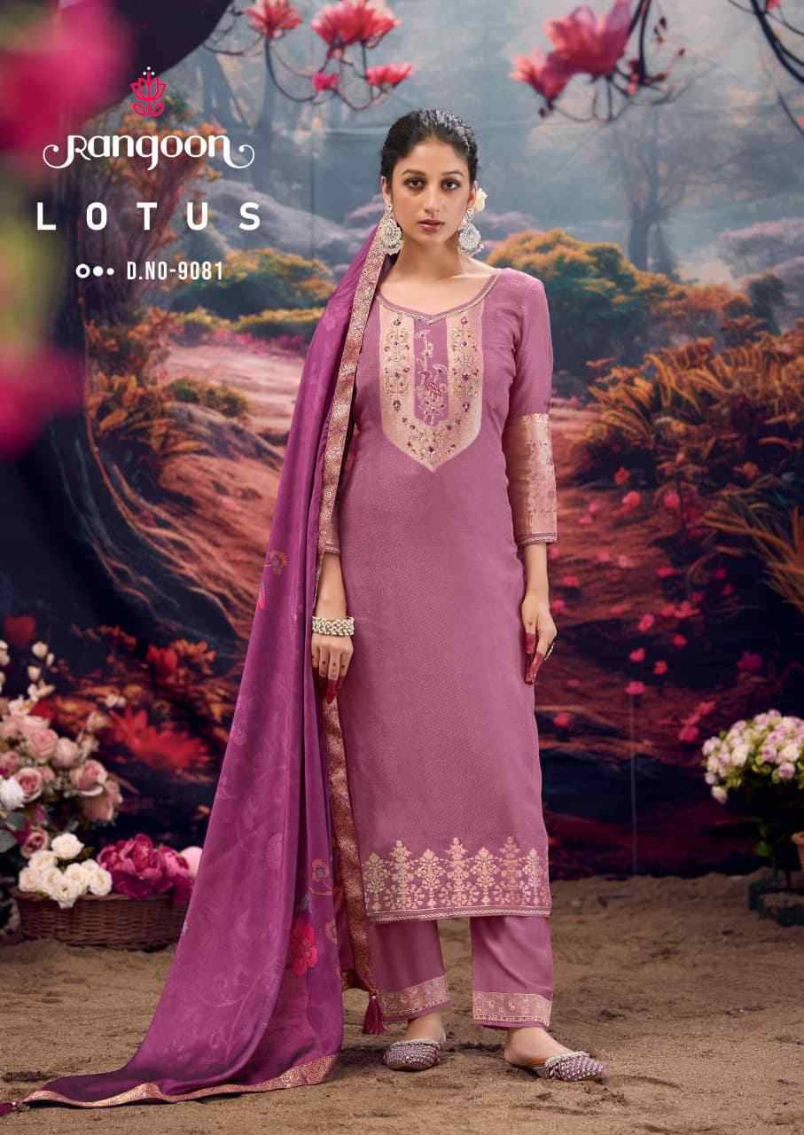 Lotus By Rangoon 9081 To 9086 Series Beautiful Stylish Festive Suits Fancy Colorful Casual Wear & Ethnic Wear & Ready To Wear Muslin Jacquard With Work Dresses At Wholesale Price