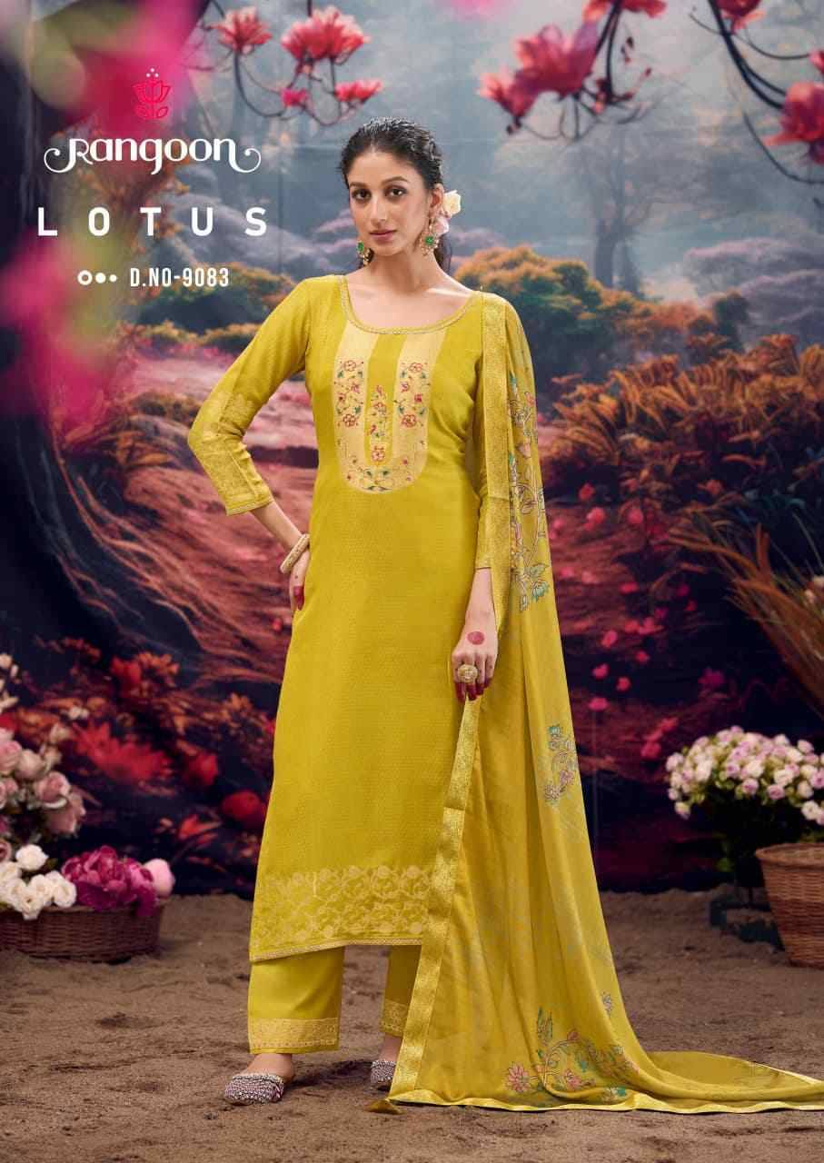 Lotus By Rangoon 9081 To 9086 Series Beautiful Stylish Festive Suits Fancy Colorful Casual Wear & Ethnic Wear & Ready To Wear Muslin Jacquard With Work Dresses At Wholesale Price