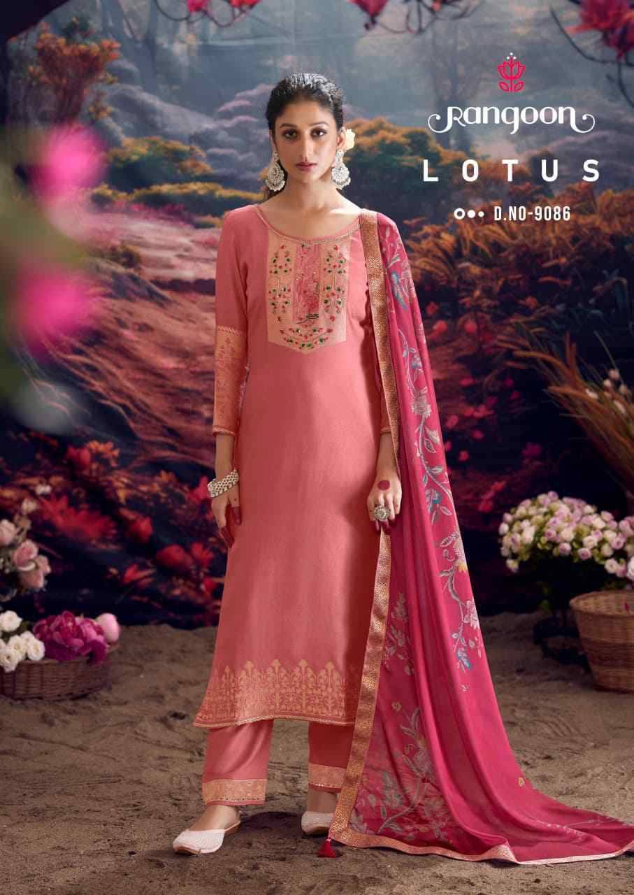 Lotus By Rangoon 9081 To 9086 Series Beautiful Stylish Festive Suits Fancy Colorful Casual Wear & Ethnic Wear & Ready To Wear Muslin Jacquard With Work Dresses At Wholesale Price