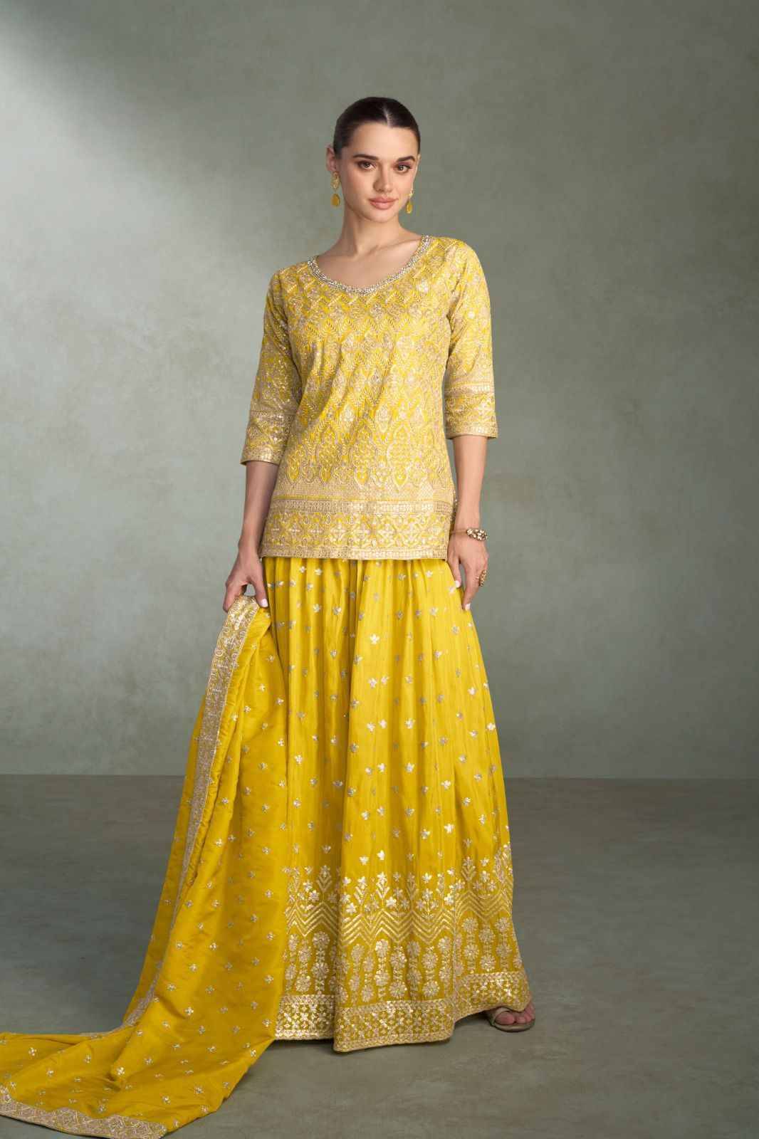 Kasturi By Gulkayra Designer 7550-A To 7550-C Series Designer Sharara Suits Beautiful Fancy Colorful Stylish Party Wear & Occasional Wear Simmer Silk Dresses At Wholesale Price