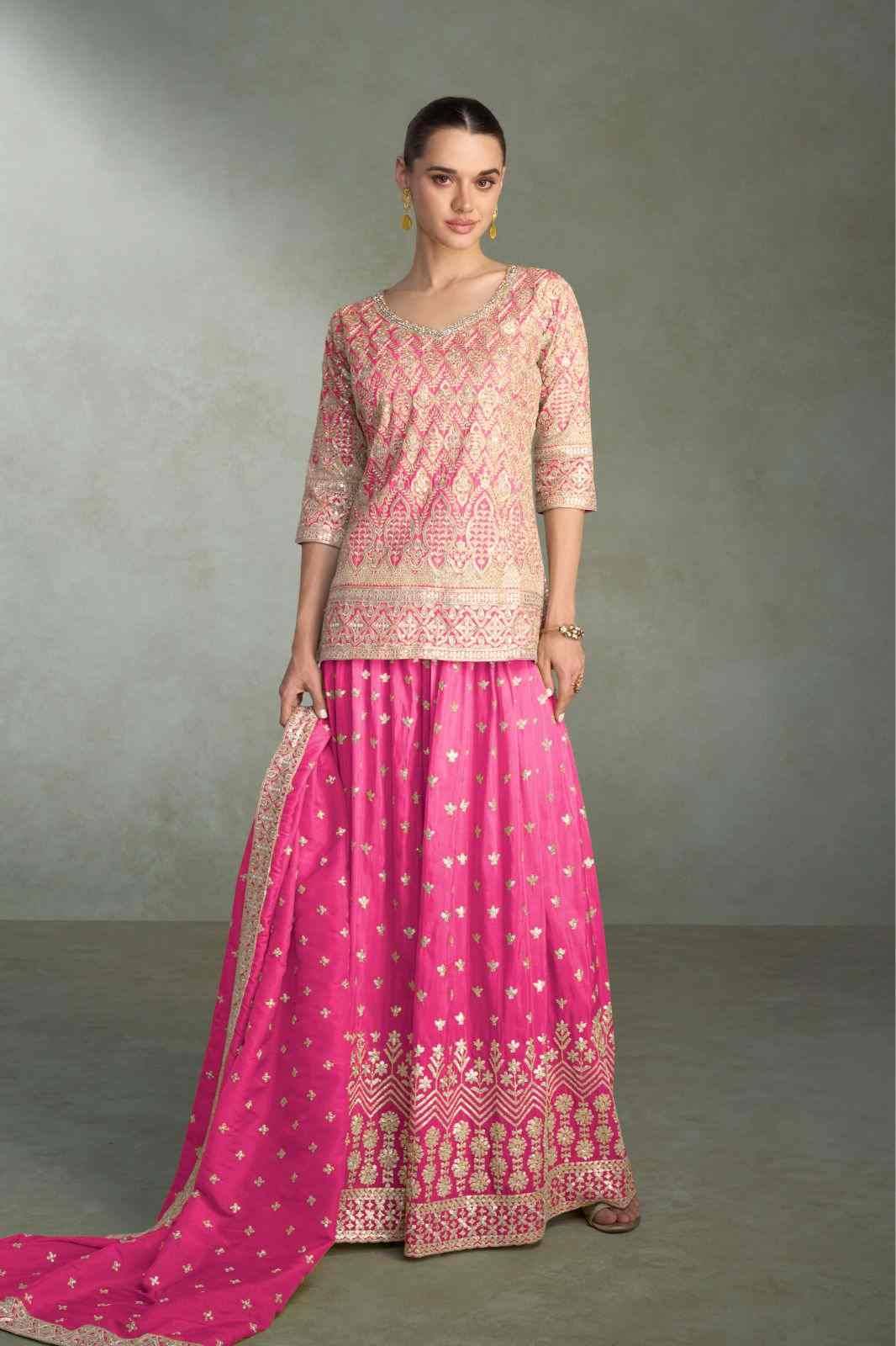 Kasturi By Gulkayra Designer 7550-A To 7550-C Series Designer Sharara Suits Beautiful Fancy Colorful Stylish Party Wear & Occasional Wear Simmer Silk Dresses At Wholesale Price