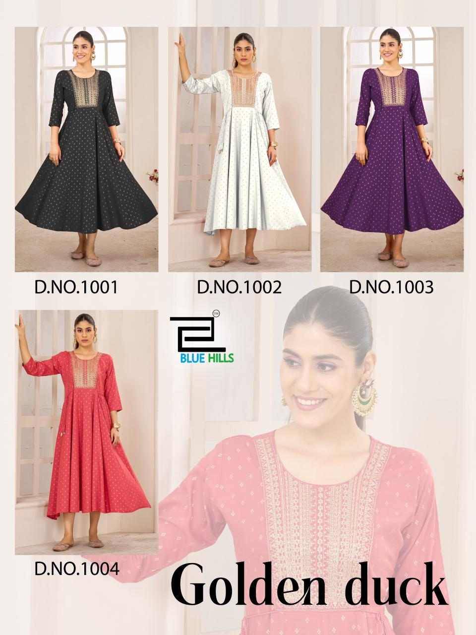 Golden Duck By Blue Hills 1001 To 1004 Series Designer Stylish Fancy Colorful Beautiful Party Wear & Ethnic Wear Collection Rayon Kurtis At Wholesale Price