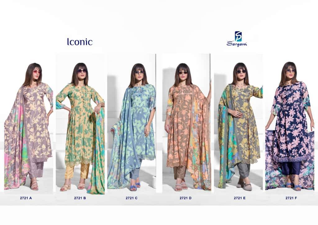 Iconic By Sargam Prints 2721-A To 2721-F Series Beautiful Festive Suits Stylish Fancy Colorful Casual Wear & Ethnic Wear Pure Muslin Print Dresses At Wholesale Price