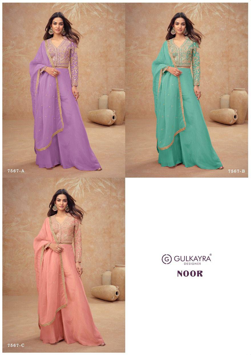Noor By Gulkayra Designer 7567-A To 7567-C Series Designer Stylish Fancy Colorful Beautiful Party Wear & Ethnic Wear Collection Simar Silk Tops With Bottom And Dupatta At Wholesale Price