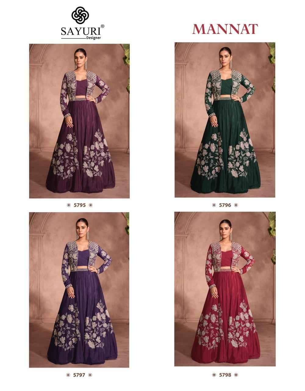 Mannat By Sayuri 5795 To 5798 Series Festive Wear Collection Beautiful Stylish Colorful Fancy Party Wear & Occasional Wear Chinnon Silk Lehengas At Wholesale Price