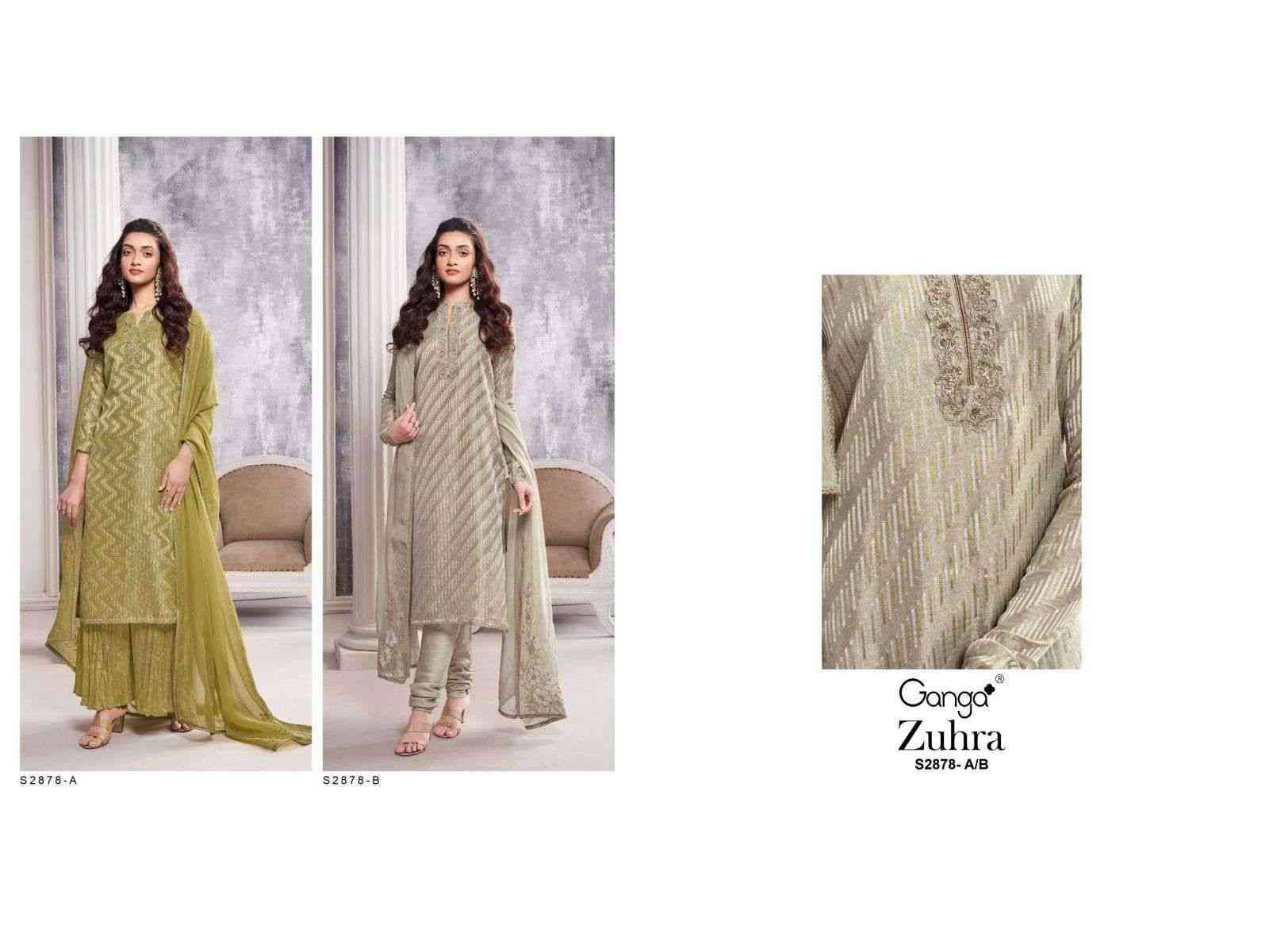 Zuhra-2878 By Ganga Fashion 2878-A To 2878-B Series Beautiful Festive Suits Colorful Stylish Fancy Casual Wear & Ethnic Wear Pure Viscose Silk Jacquard Dresses At Wholesale Price