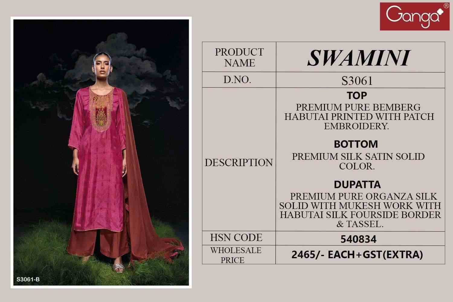 Swamini-3061 By Ganga Fashion 3061-A To 3061-D Series Beautiful Festive Suits Colorful Stylish Fancy Casual Wear & Ethnic Wear Premium Bemberg Habutai Dresses At Wholesale Price
