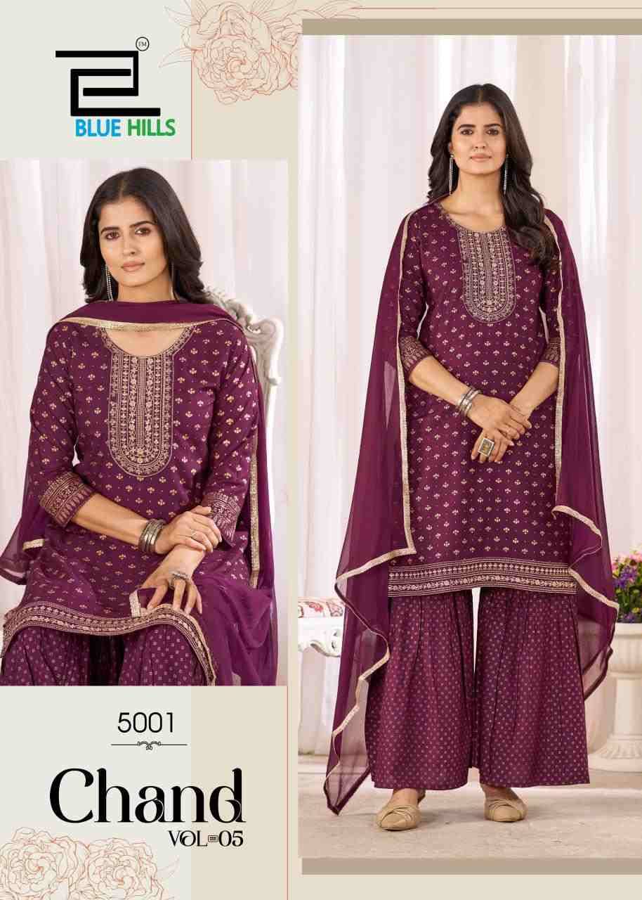 Chand Vol-5 By Blue Hills 5001 To 5006 Series Beautiful Festive Suits Colorful Stylish Fancy Casual Wear & Ethnic Wear Rayon Foil Dresses At Wholesale Price