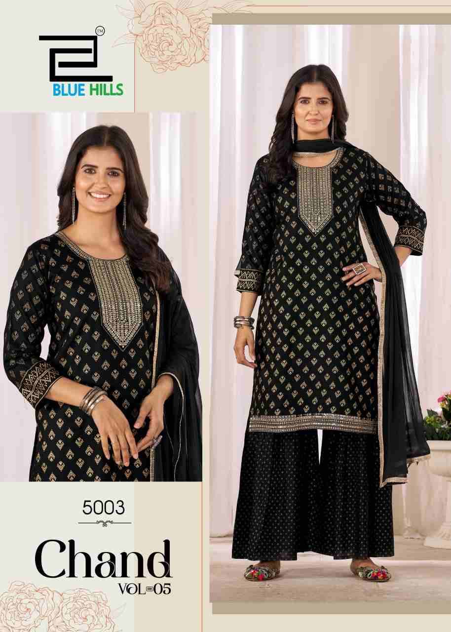 Chand Vol-5 By Blue Hills 5001 To 5006 Series Beautiful Festive Suits Colorful Stylish Fancy Casual Wear & Ethnic Wear Rayon Foil Dresses At Wholesale Price