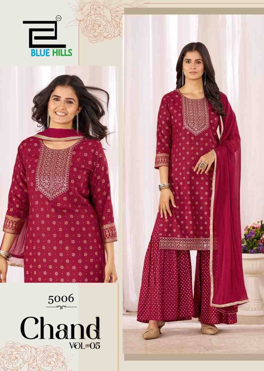 Chand Vol-5 By Blue Hills 5001 To 5006 Series Beautiful Festive Suits Colorful Stylish Fancy Casual Wear & Ethnic Wear Rayon Foil Dresses At Wholesale Price