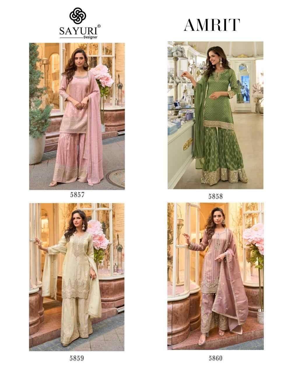 Amrit By Sayuri 5857 To 5860 Series Designer Festive Suits Beautiful Fancy Stylish Colorful Party Wear & Occasional Wear Pure Viscose Jacquard Silk Embroidered Dresses At Wholesale Price