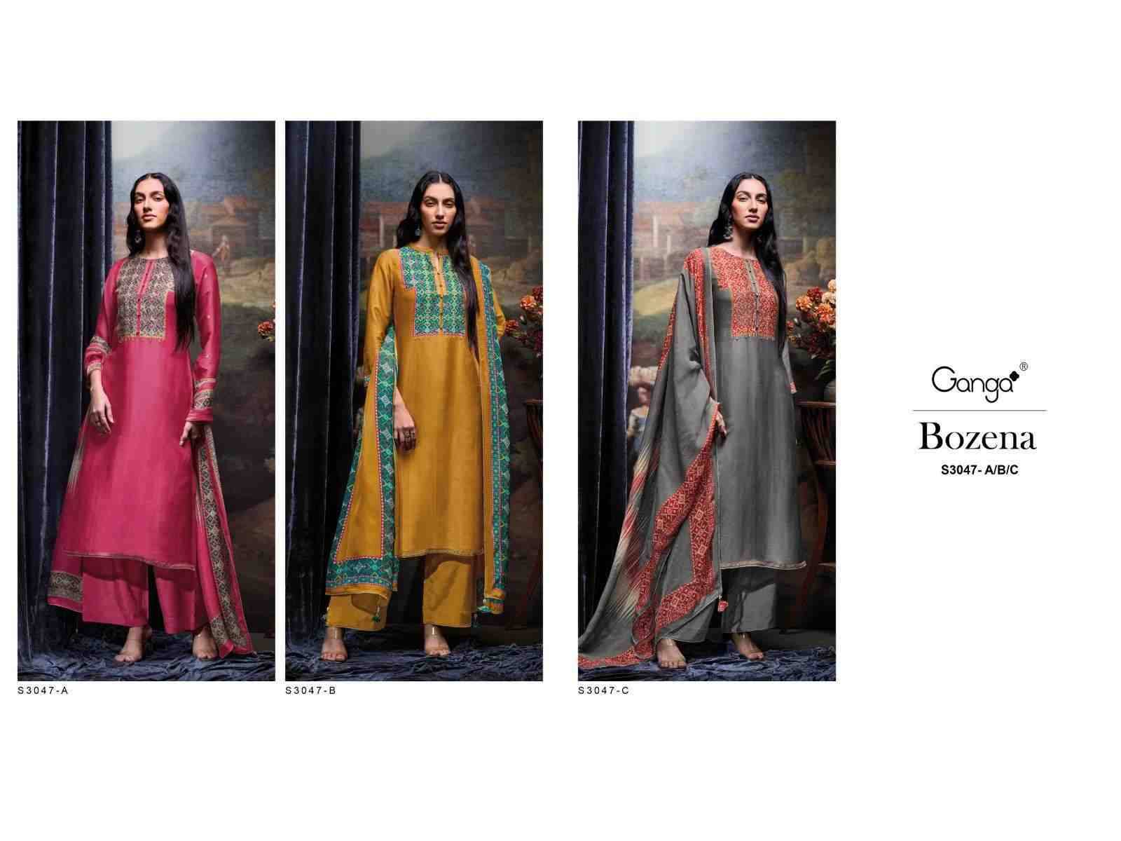 Bozena-3047 By Ganga Fashion 3047-A To 3047-C Series Beautiful Festive Suits Colorful Stylish Fancy Casual Wear & Ethnic Wear Pure Bemberg Silk Dresses At Wholesale Price