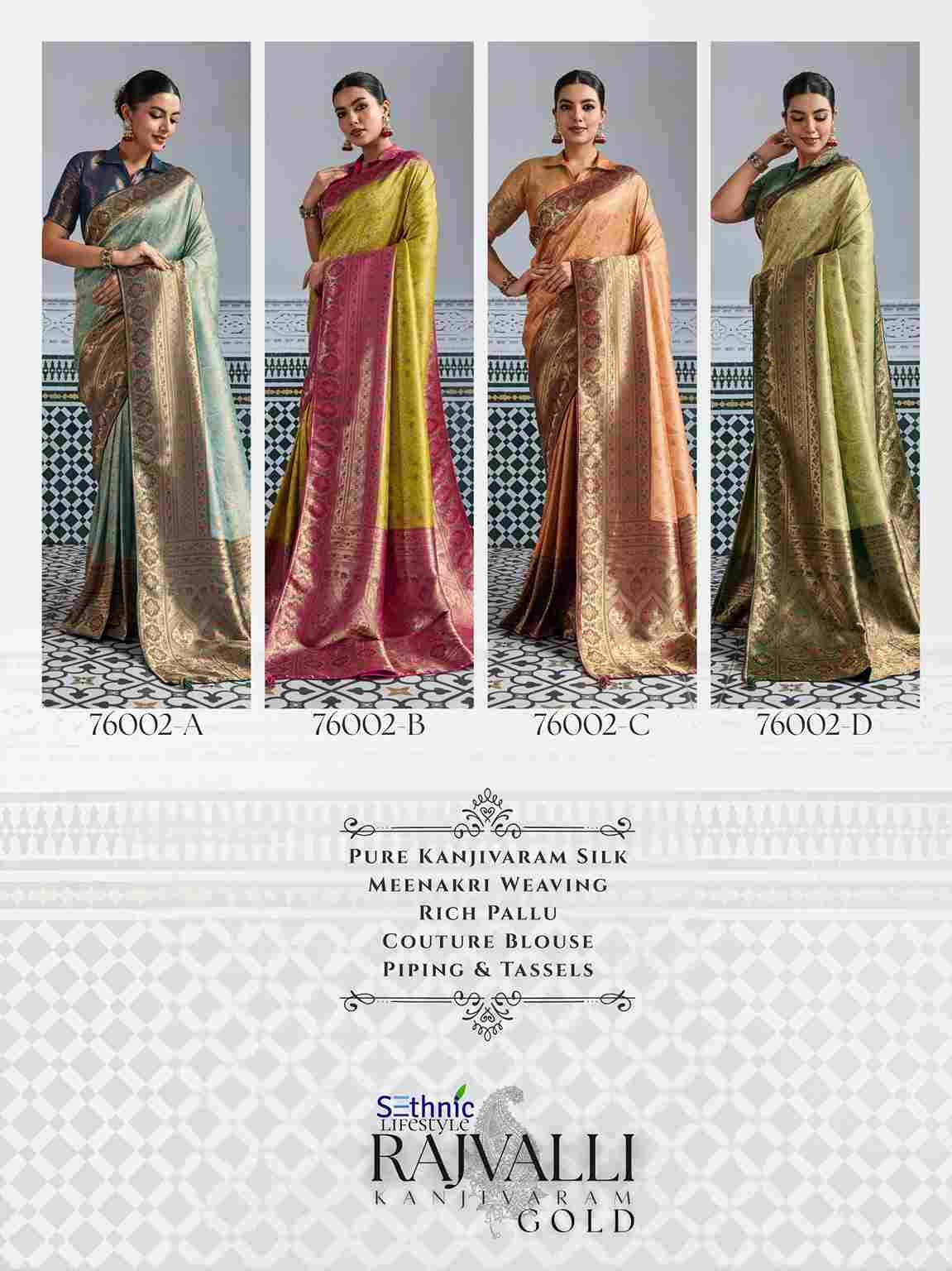 Rajvalli Platinum By Sethnic 76002-A To 76002-D Series Indian Traditional Wear Collection Beautiful Stylish Fancy Colorful Party Wear & Occasional Wear Kanjivaram Silk Sarees At Wholesale Price
