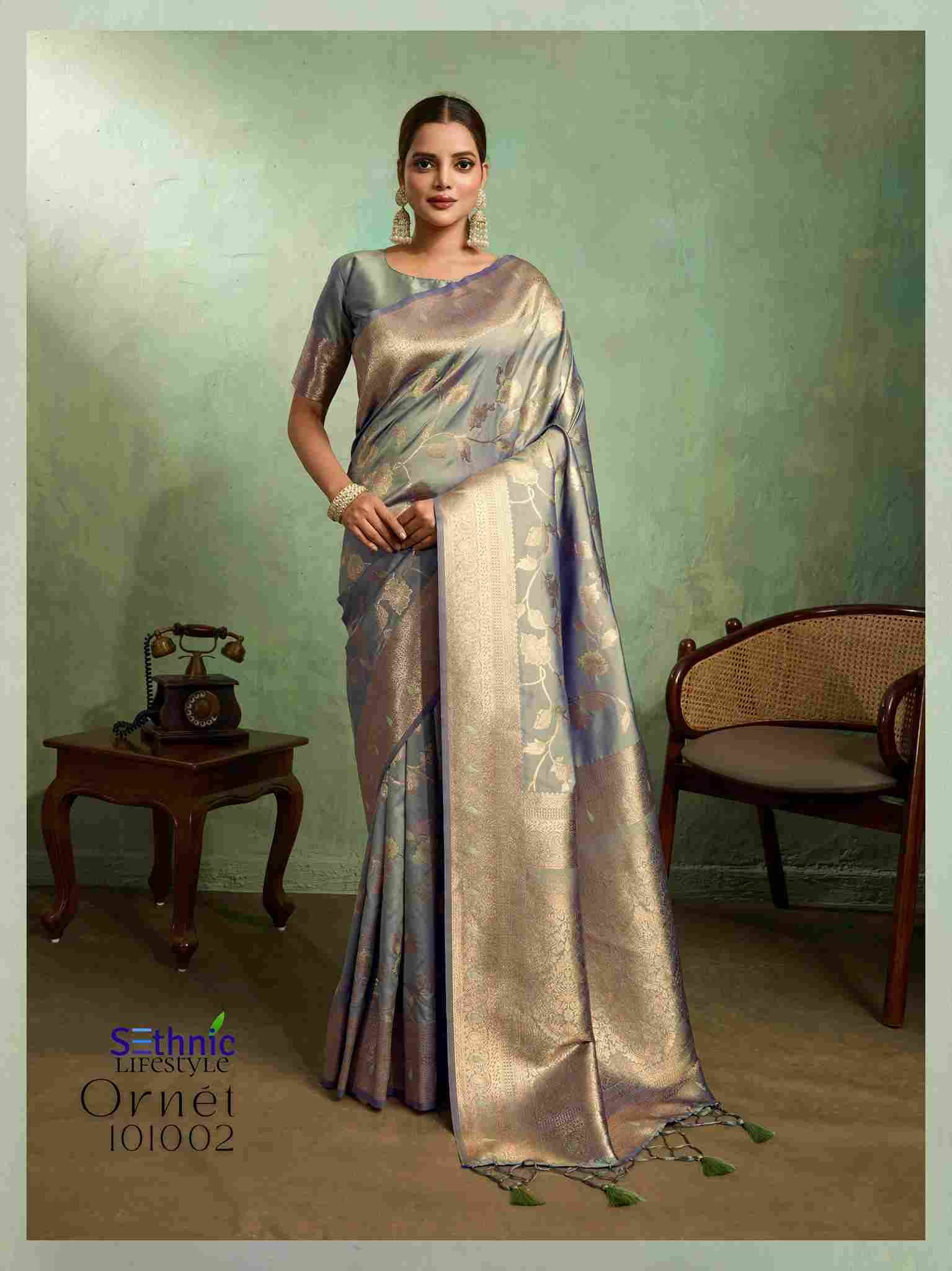 Ornet By Sethnic 101001 To 101010 Series Indian Traditional Wear Collection Beautiful Stylish Fancy Colorful Party Wear & Occasional Wear Banarasi Silk Sarees At Wholesale Price