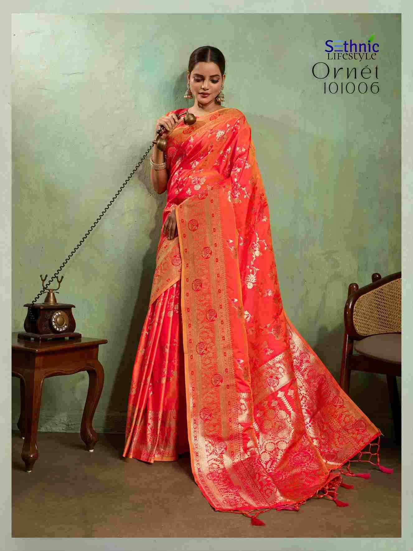 Ornet By Sethnic 101001 To 101010 Series Indian Traditional Wear Collection Beautiful Stylish Fancy Colorful Party Wear & Occasional Wear Banarasi Silk Sarees At Wholesale Price