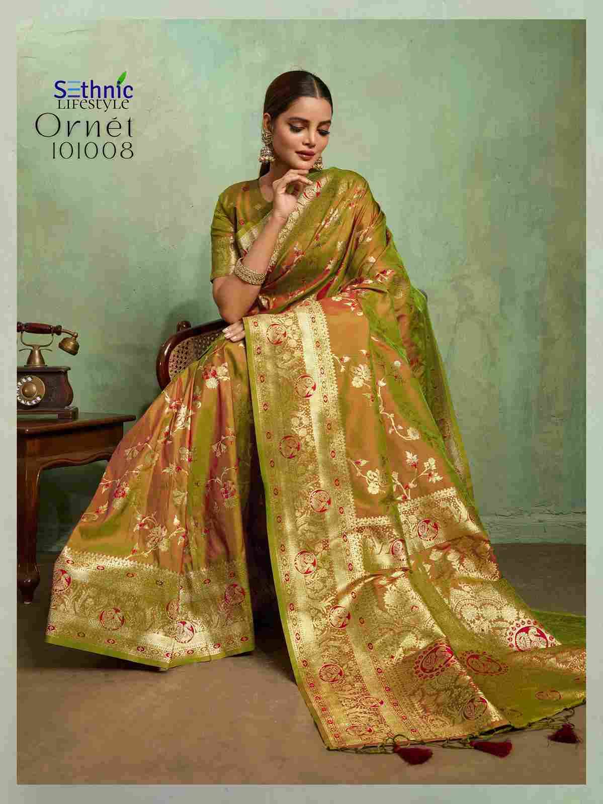 Ornet By Sethnic 101001 To 101010 Series Indian Traditional Wear Collection Beautiful Stylish Fancy Colorful Party Wear & Occasional Wear Banarasi Silk Sarees At Wholesale Price