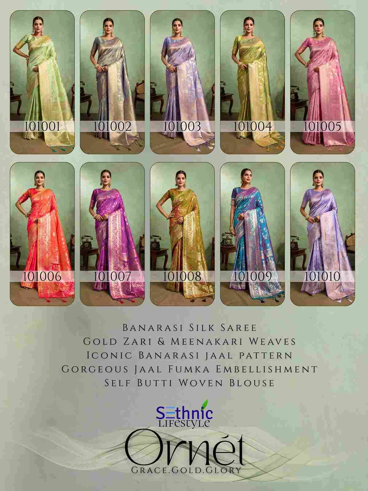 Ornet By Sethnic 101001 To 101010 Series Indian Traditional Wear Collection Beautiful Stylish Fancy Colorful Party Wear & Occasional Wear Banarasi Silk Sarees At Wholesale Price