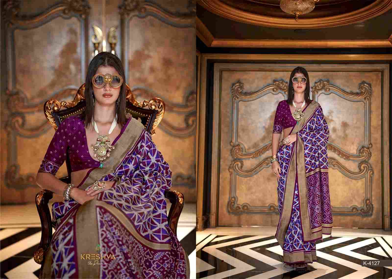 Meenakumari By Kreshva 4122 To 4127 Series Indian Traditional Wear Collection Beautiful Stylish Fancy Colorful Party Wear & Occasional Wear Silk Sarees At Wholesale Price